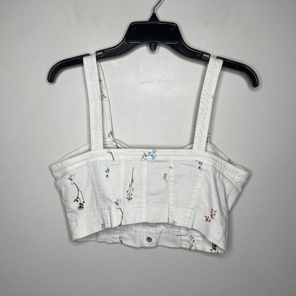 PARKER Womens Ivory Floral Denim Bustier Snap-Front Crop Top EUC Ivan Sz Large L - Picture 6 of 10